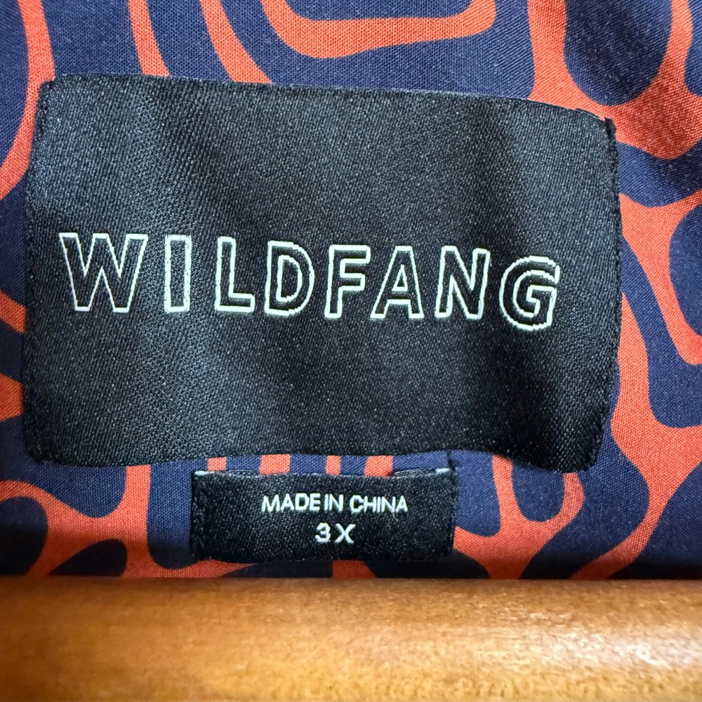 Wildfang Shirt 3X Essential SS Button Up Orange Navy Abstract Swirl Cotton - Picture 2 of 6